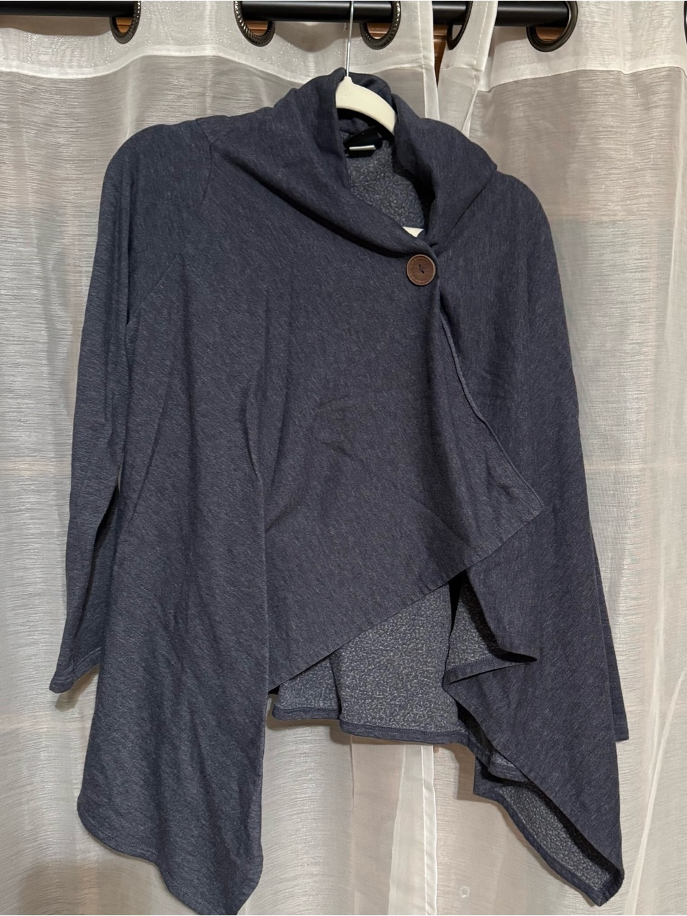bobeau Navy Asymmetrical Button-Front Wrap Poncho